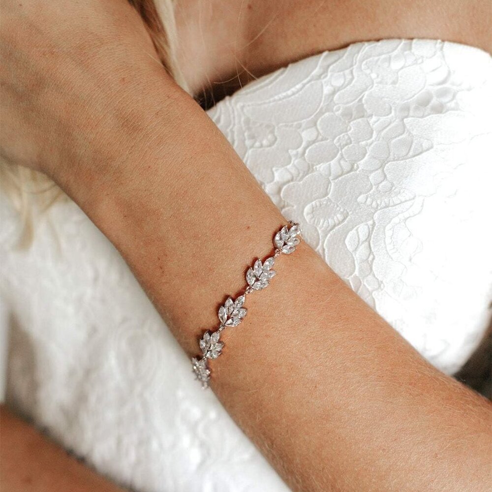 Wedding Bridal Bracelet Crystal Cubic Zirconia Leaf Vine Jewelry For Women View 2